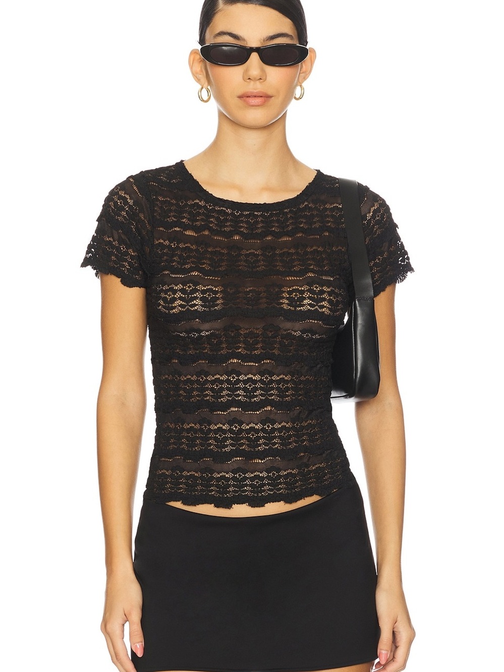 NWT Free People Intimately black Angelina lace tee, size medium